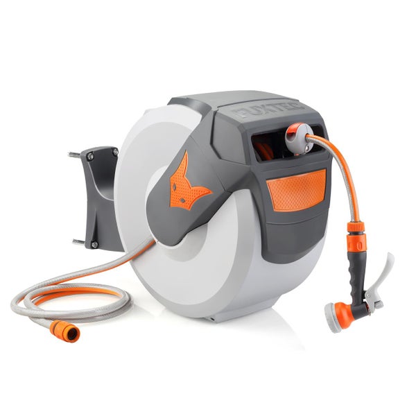 FUXTEC Schlauchbox zur Gartenbewässerung mit Schlauch und Spritze