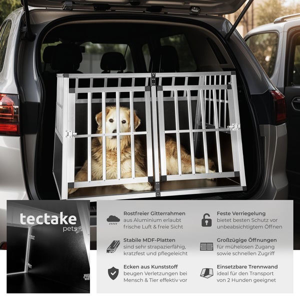 Hundetransportbox doppel tectake  mit schützenden Kunststoffecken mit schräger Rückwand schwarz