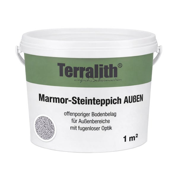 Terralith Marmor-Steinteppich für Außenbereiche, offenporiger Bodenbelag mit fugenloser Optik für 1 Quadratmeter.