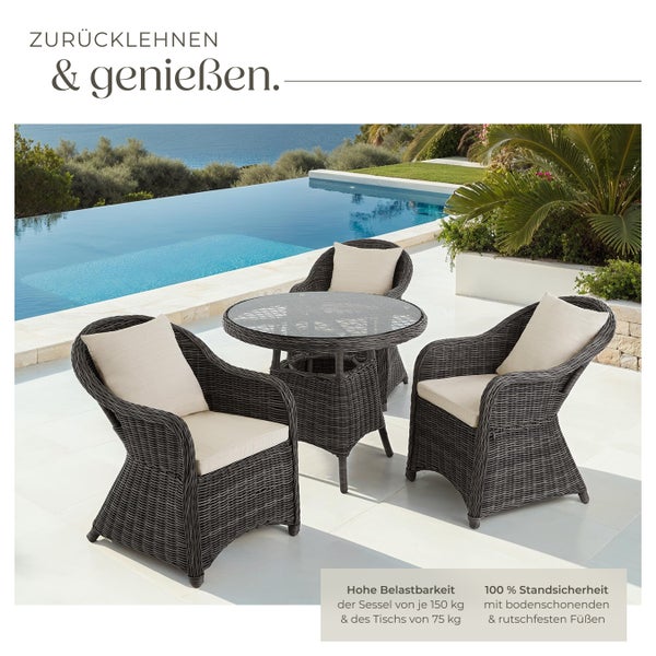 Rattan Sitzgruppe tectake Zürich Stühle vormontiert mit Aluminiumgestell grau