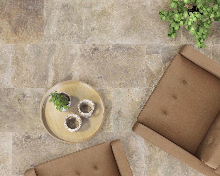 Wohnrausch Travertin Fliesen SUNLIGHT GOLD 61 x 40,6 x 1,2 cm, getrommelt, beige, gelb, braun