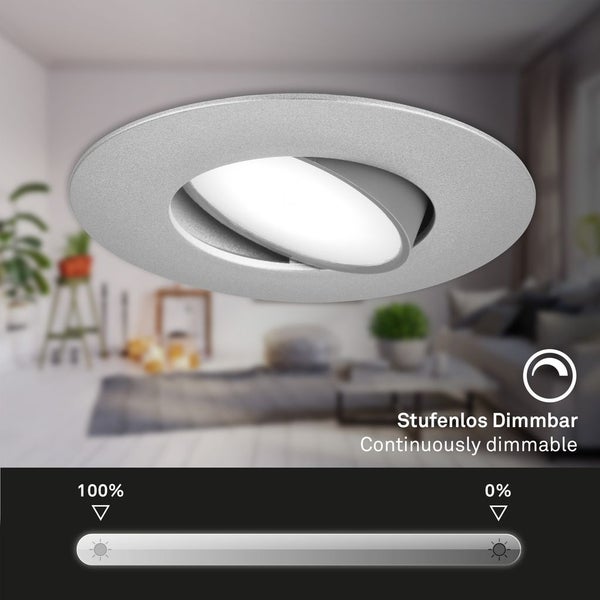 Briloner LED Einbaustrahler Bad, 3er Set, IP65, Dimmbar, Schwenkbar, silberfarbig, 9 x 4,5 cm