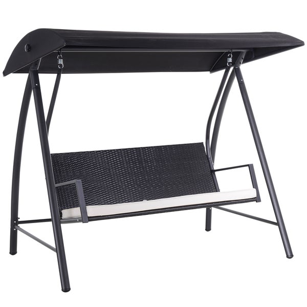 Outsunny Hollywoodschaukel, 3-Sitzer, mit Dach, 198 x 124 x 179 cm, Polyrattan+Metall, Schwarz