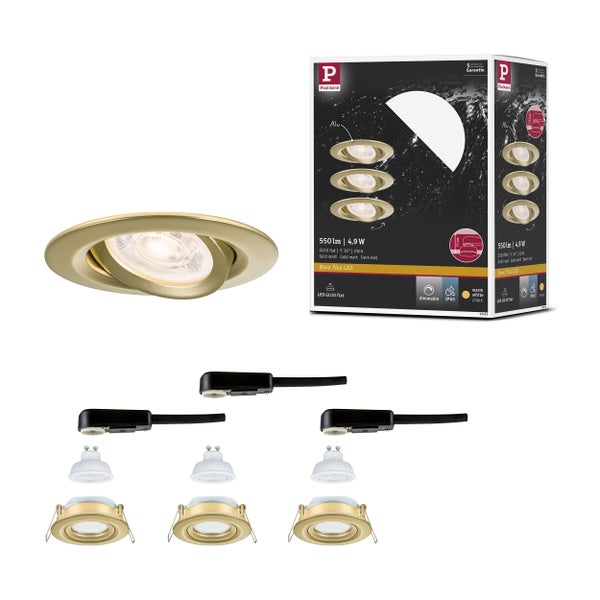 Paulmann Nova Plus LED Einbaustrahler Set mit 3 Stück in Gold matt, schwenkbar, inklusive GU10 Leuchtmittel und Anschlussboxen, IP65 geschützt.