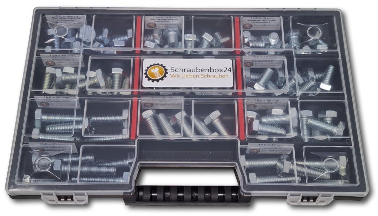 Sechskantschrauben Sortiment M10 // 12mm-45mm  90 tlg. Schraubenbox DIN 933 Vollgewindeschrauben Maschinenschrauben Gewindeschrauben Sechskantschrauben