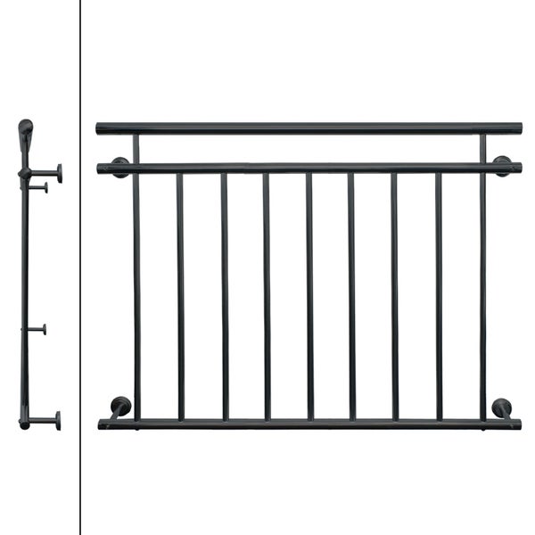 ECD Germany Französischer Balkon 90x128 cm mit 9 Füllstäben, Anthrazit matt & rau, Stahl pulverbeschichtet, Balkongeländer Stabgeländer Balkonbrüstung Balkongitter Fenstergeländer Außen Fenstergitter