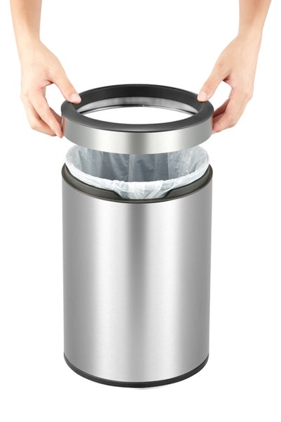 PROREGAL Runder Abfalleimer Aus Gebürstetem Edelstahl Mit Offener Einwurfsöffnung 12 Liter HxØ 38 x 24 cm Silber