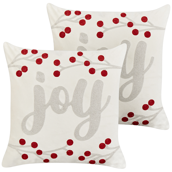 Dekokissen 2er Set PRALINE Samtstoff 45 x 45 cm Weiß Weihnachtsmotiv