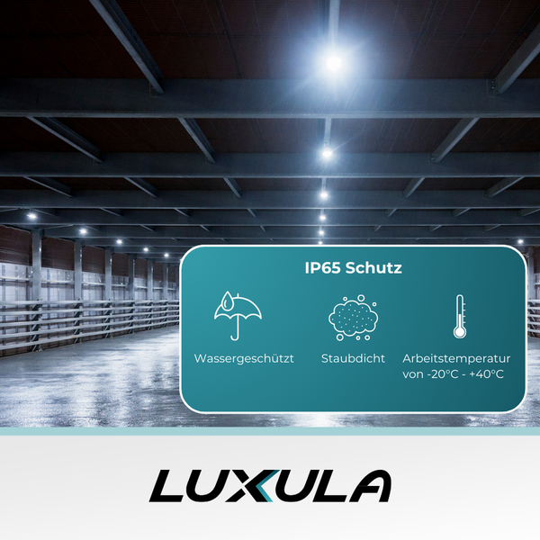 LUXULA LED HighBay UFO Hallenstrahler Grau 150W 15000lm CCT 3000-6500K Warm Neutral Kaltweiß IP65 Hallenleuchte