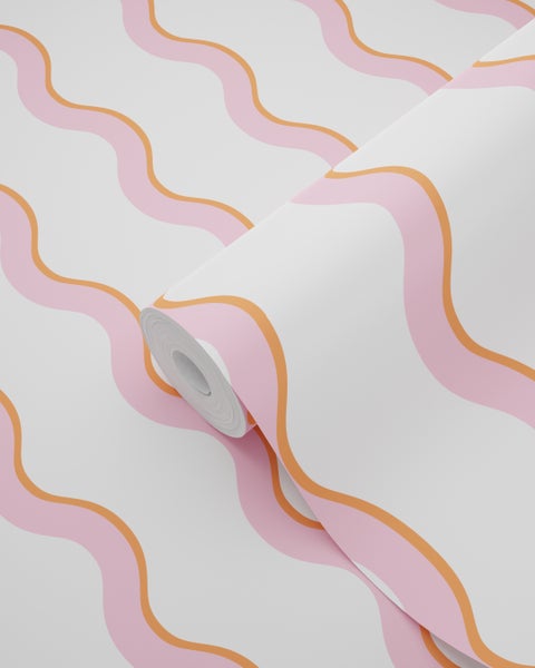 Tapetenrolle mit Wellenmuster in Rosa und Orange