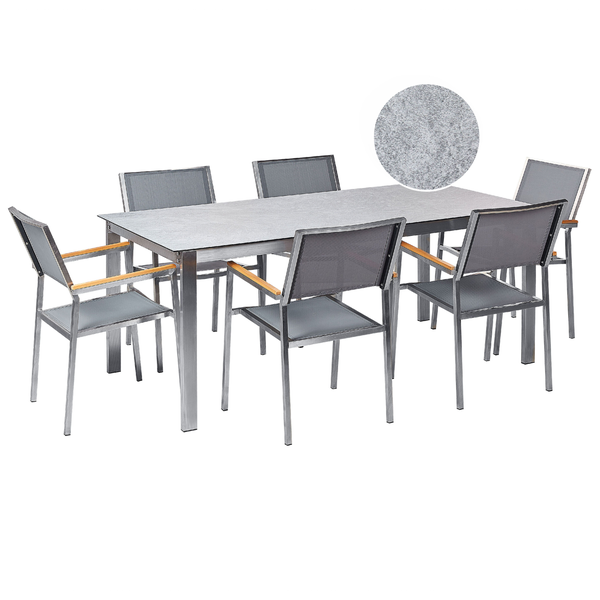 Gartenmöbel Set 6-Sitzer COSOLETO/GROSSETO Sicherheitsglas Marmor Optik Grau