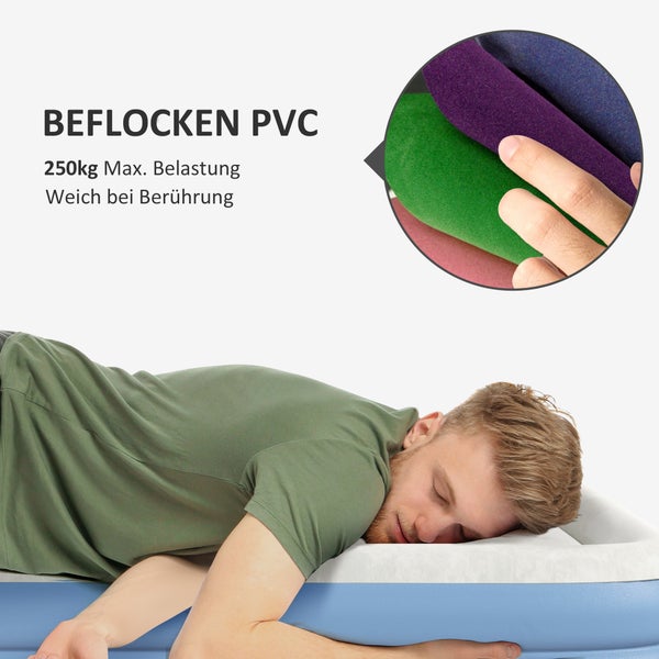 Outsunny Luftmatratze Luftbett für 2 Personen, Campingbett mit integriertem Kopfkissen, eingebauter Elektropumpe, Hellblau, 203 x 152 x 46 cm
