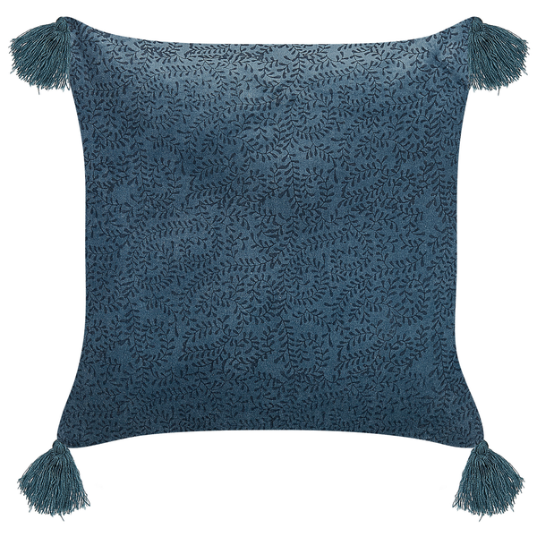 Dekokissen SETARIA Samtstoff 45 x 45 cm Dunkelblau Pflanzenmuster