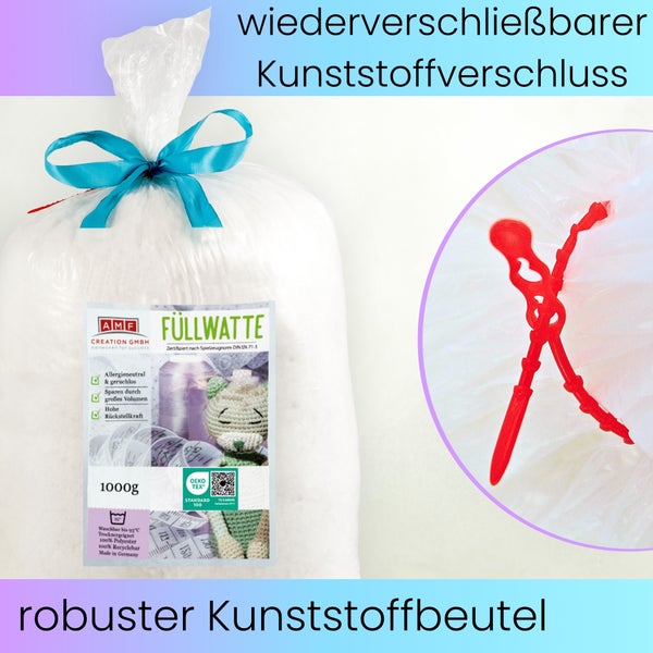 AMF Life Füllwatte, waschbar bis 95 Grad, zertifizierte Qualität, 500g