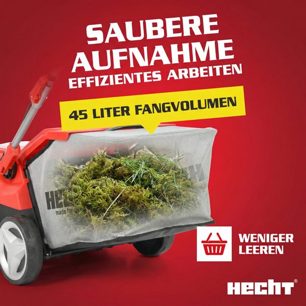 Hecht Vertikutierer mit einem 45 Liter Fangvolumen für saubere Arbeit
