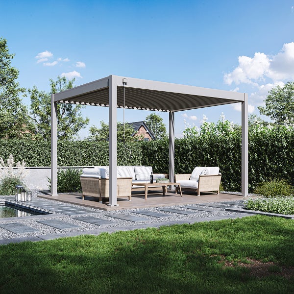 Weide Classic Alu-Stahl Pavillon 3 x 4 M Ivory Sand Pergola Freistehend