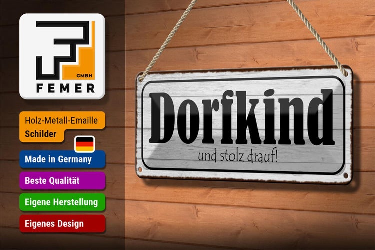 Blechschild Spruch 27x10 cm Dorfkind und stolz drauf Dekoration