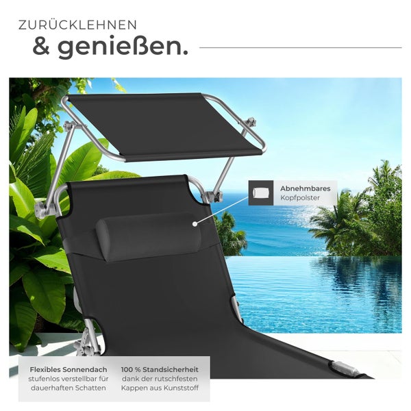 2er Set Gartenliege tectake Chloé 190 x 68 x 65 cm klappbar schwarz