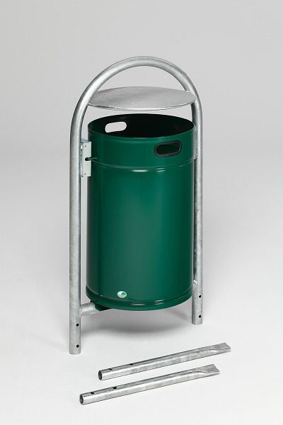 PROREGAL Robuster Rohrbogenständer Für Abfälle Mit Dach Zum Einbetonieren 60 Liter HxBxT 145 x 60 x 40 cm Verzinkter Stahl Grün