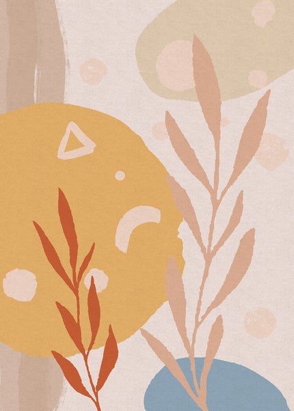 Abstrakte Illustration mit Formen und Blättern