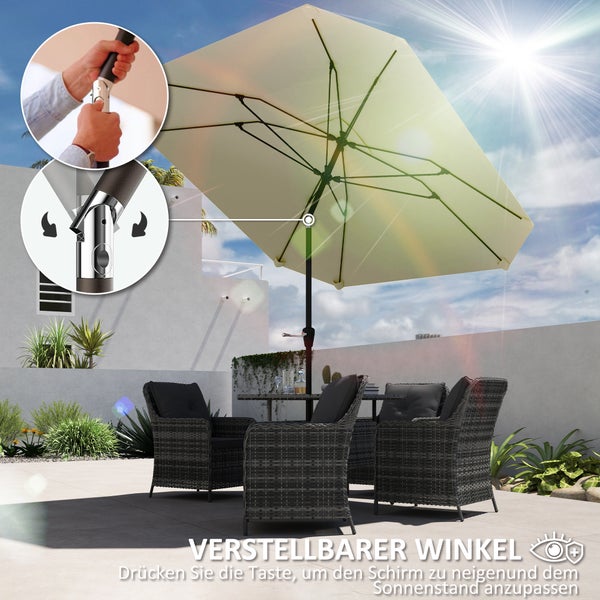 Outsunny Sonnenschirm Ø233 cm, Sonnenschirm mit Knickfunktion, achteckig Balkonschirm Strandschirm windfest stabil Marktschirm Kurbelschirm Sonnenschutz für Strand Balkon Terrasse Garten, Beige