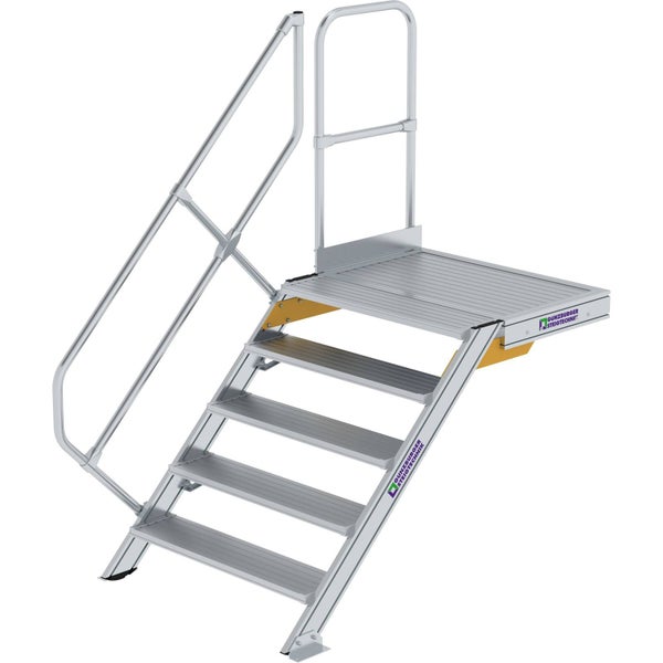 Günzburger Steigtechnik Treppe mit Plattform 45° Stufenbreite 1.000 mm 5 Stufen Aluminium geriffelt - 600465