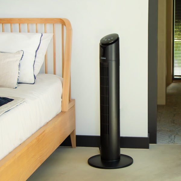 VONROC Hochwertiger Turmventilator – 86 cm – Inklusive Fernbedienung – 3 Geschwindigkeitsstufen – Schwenkfunktion – 15-Stunden-Timer – Schwarz