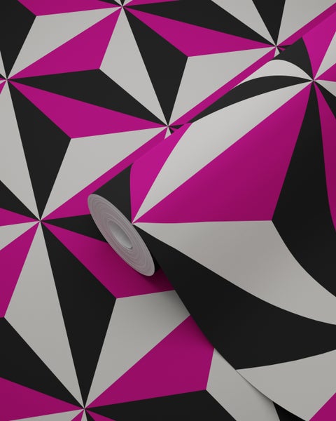 Tapetenrolle mit geometrischem Muster in Schwarz, Weiß und Pink