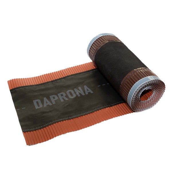 Daprona Firstrolle und Gratrolle zur Dachbelüftung, flexibler Mittelstreifen aus Vlies mit plissierten Aluminiumkanten und Klebestreifen.