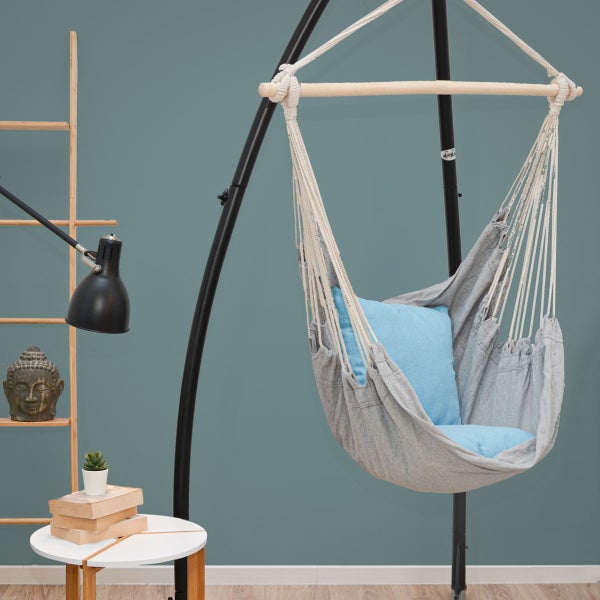 AMANKA Hängestuhlgestell mit Hängesessel - 215cm Metallgestell bis 120kg - Hängestuhl mit 2 Kissen