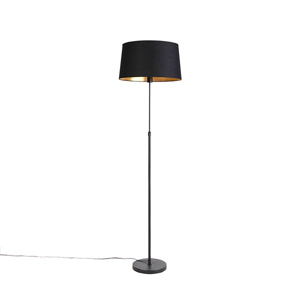 QAZQA - Klassisch I Antik Schwarze Stehlampe mit schwarzem Schirm verstellbar 45 cm - Parte I Wohnzimmer I Schlafzimmer - Stahl Zylinder I Länglich I Rund - LED geeignet E27