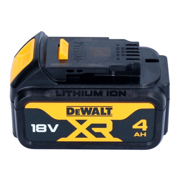 Schwarz gelber DeWalt 18 Volt Lithium Ionen Akku XR mit 4 Amperestunden.