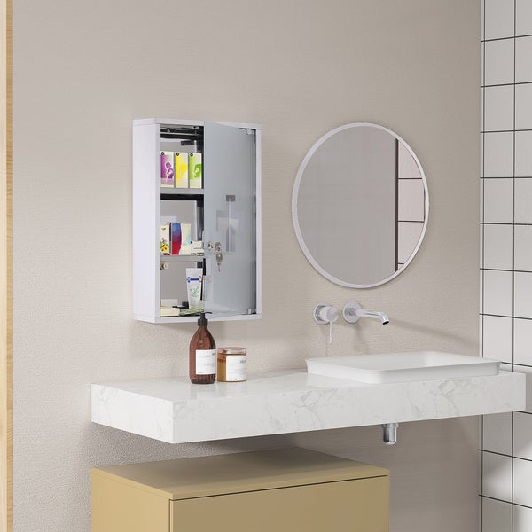 HOMCOM Medizinschrank Arzneischrank Erste Hilfe Schrank mit Schloss Edelstahl 30 x 18 x 50 cm