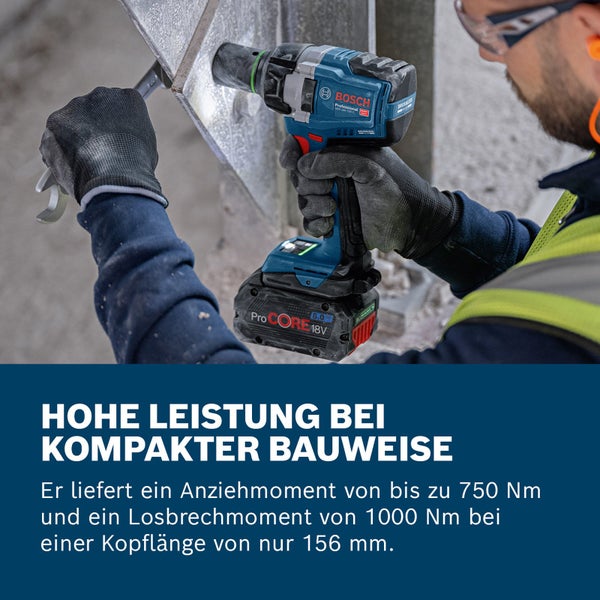 Bosch GDS 18V-750 C Professional Akku-Schlagschrauber mit Abmessungsangaben