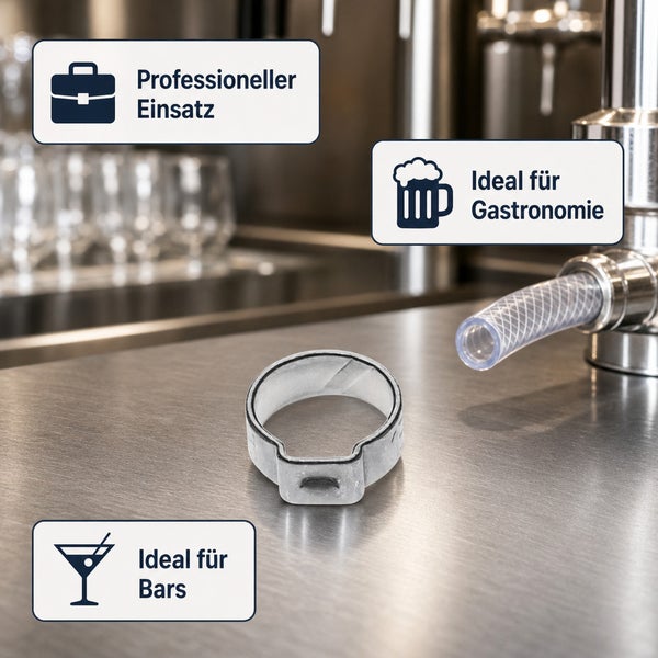 Ohrklemme aus Metall für Schläuche in der Gastronomie und Bar