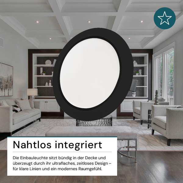 Wohnzimmer mit eingebauter Deckenleuchte in modernem Design