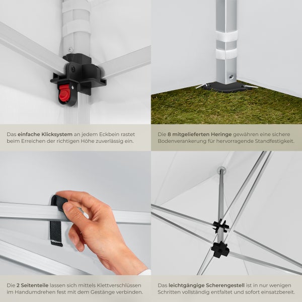 Pavillon tectake Olivia inklusive Spannseilen, Heringen und Tragetasche 3 x 3 m, mit Aluminiumgestell weiß