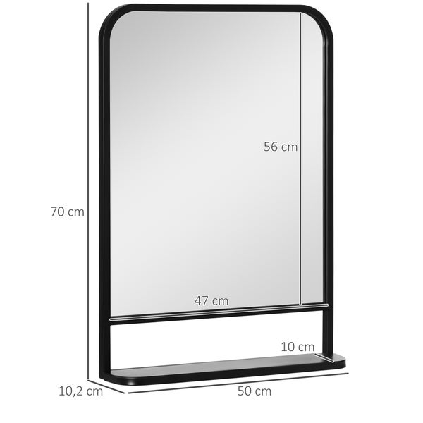 HOMCOM Wandspiegel 70 x 50cm Hängespiegel Moderne Wohnzimmerspiegel Rechteckige Dekospiegel mit Ablage für Eingangsbereich Schlafzimmer Elegant Metall Schwarz