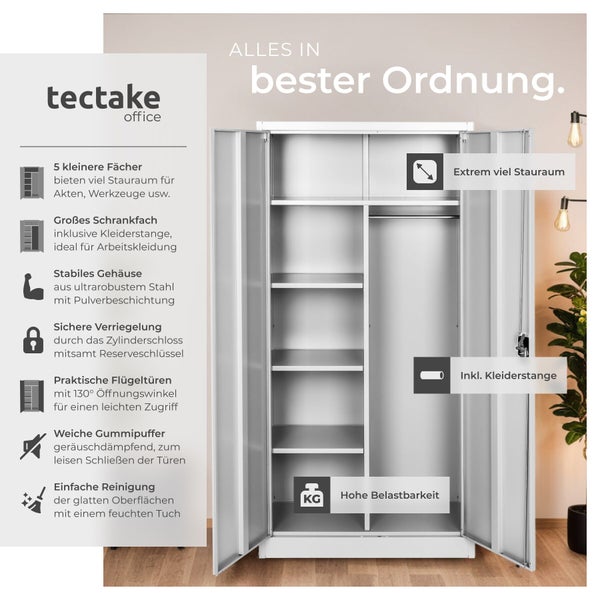 Metallschrank mit Regalfächern und Kleiderstange von tectake office