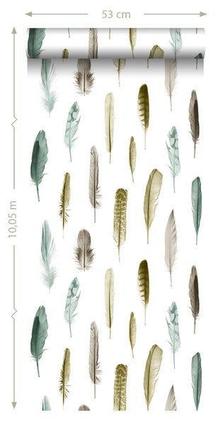 Tapetenrolle mit Federmuster, 53 cm breit und 10,05 m lang