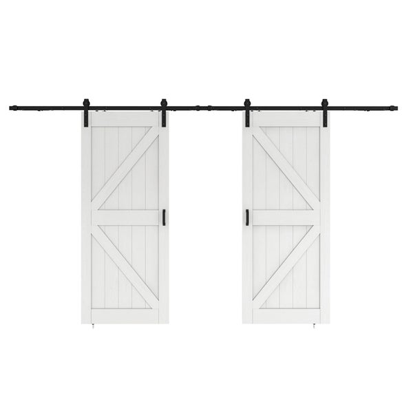 Holzschiebetür Komplettset Scheunentor weiß Doppelflügelig Beschlag in schwarz - 1800x2150mm