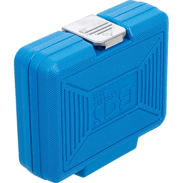 Blauer Werkzeugkoffer mit silberfarbenem Verschluss