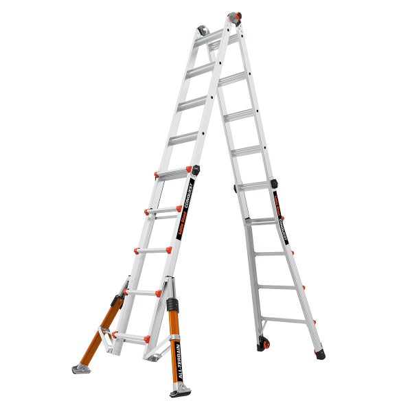 Little Giant Conquest All Terrain Mehrzweckleiter aus Aluminium mit verstellbaren Beinen für unebene Untergründe.