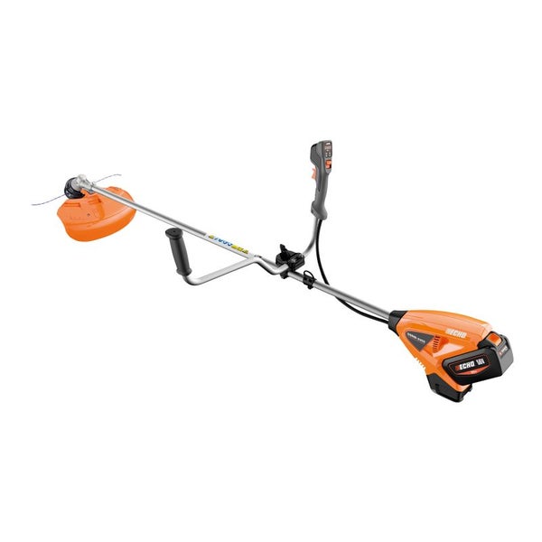 Akkubetriebener Rasentrimmer mit Schutzvorrichtung und Griff