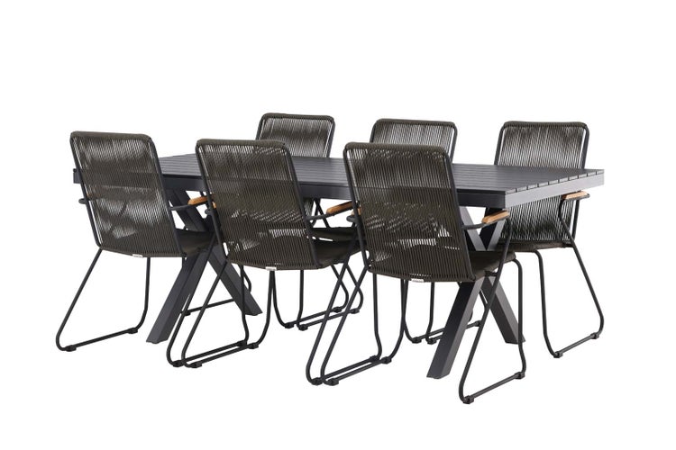 Garcia Gartenset Tisch 100x200cm schwarz, 6 Stühle Bois schwarz. 100 X 200 X 74 cm