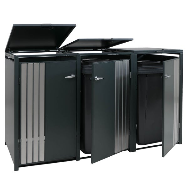 Mülltonnenbox für drei Mülltonnen mit Kippdeckel und Tür
