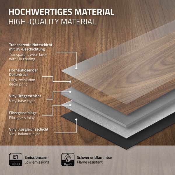 ML-Design Deluxe PVC Bodenbelag, Click Vinyl-Dielen, Vinylboden, 122 cm x 18 cm x 4,2 mm, Dicke 4,2 mm, 1,54m²/7 Dielen, Outtrigger Eiche, Braun, Holzoptik, rutschfest, wasserfest, Belastungsklasse 34