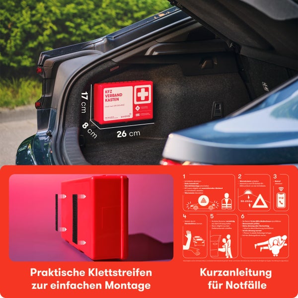 PURAHELP KFZ Verbandskasten nach aktueller Norm 2024 DIN 13164 (StVO konform) - Inkl. Beatmungstuch, 2x Klettstreifen - Erste Hilfe Set Auto Verbandskasten Auto 2024