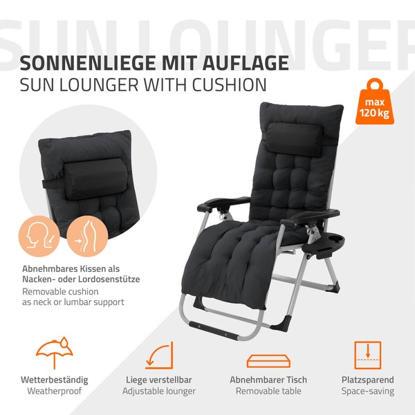 Sonnenliege mit Auflage, verstellbar, wetterbeständig, maximales Gewicht 120 Kilogramm