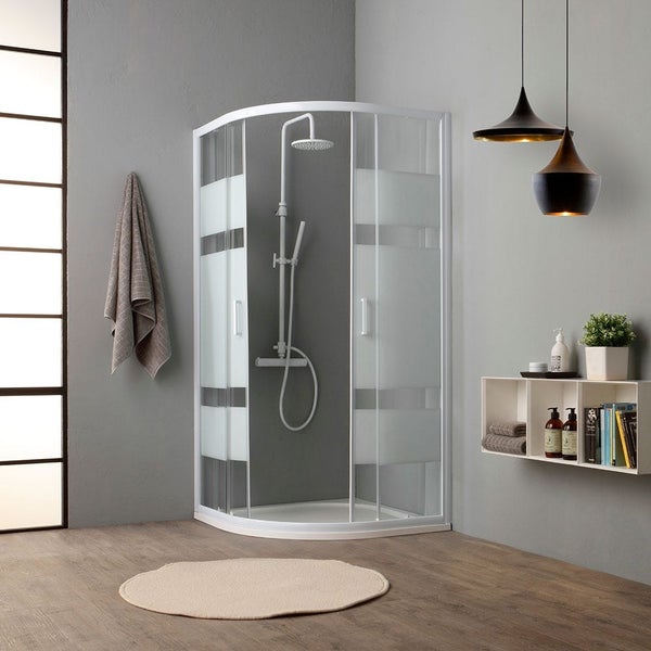 Elegante Viertelkreisdusche 80cm mit Glasdekor Querstreifen | Venere